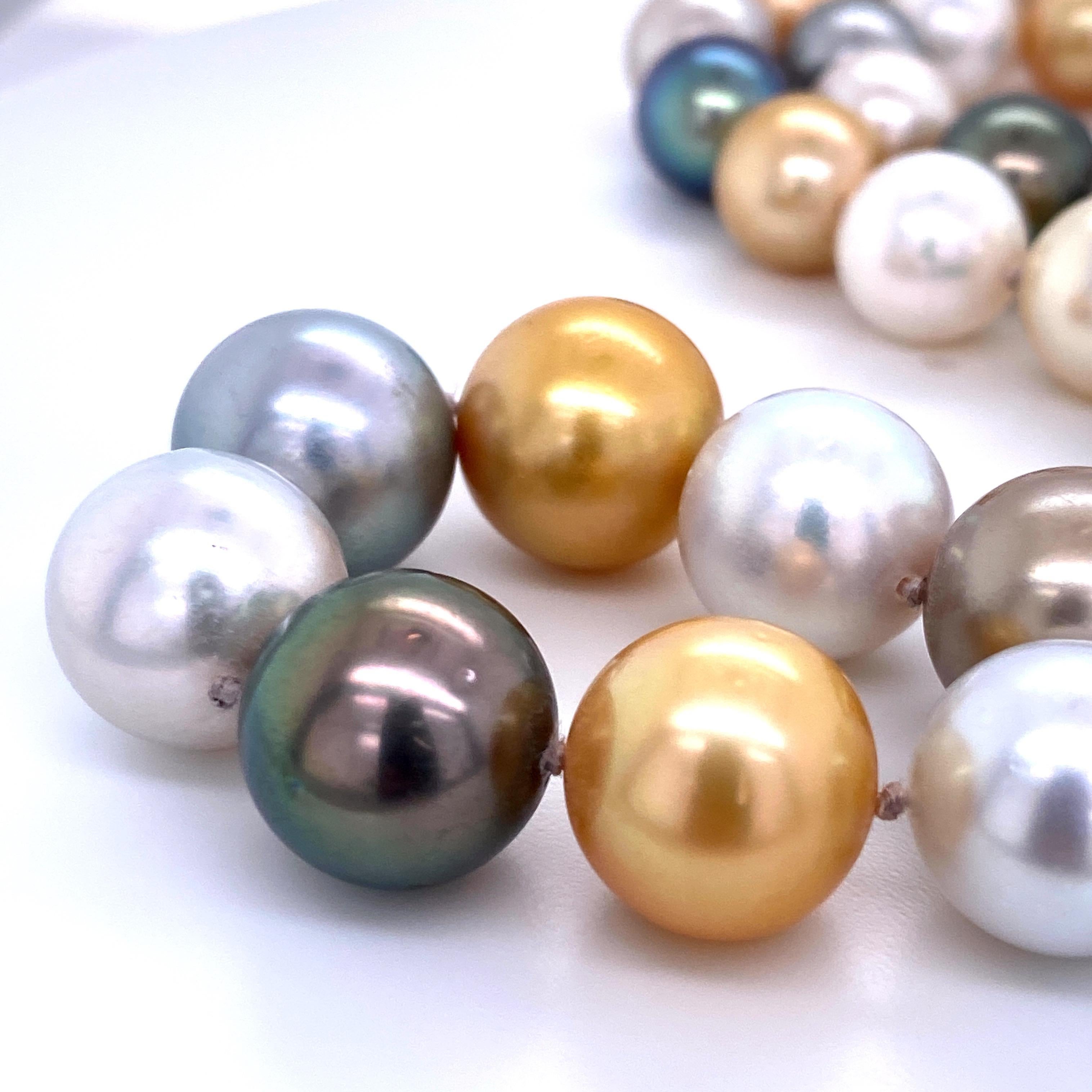 Weiße und goldene Südsee-Tahiti-Strang-Perlenkette aus 14 Karat Gold im Zustand „Neu“ in New York, NY