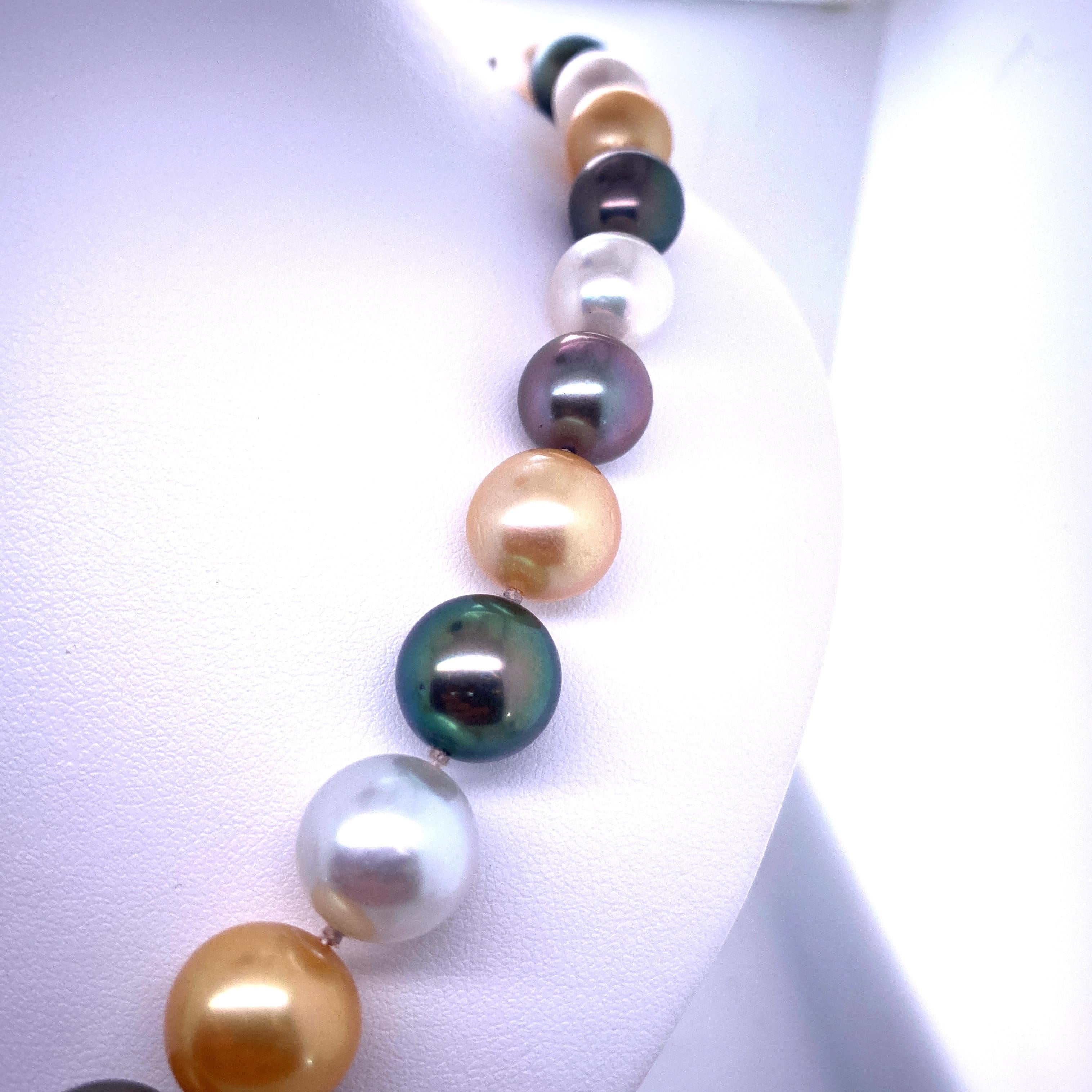 Women's White and Golden South Sea Tahitian Strand Pearl Necklace 14 Karat Gold