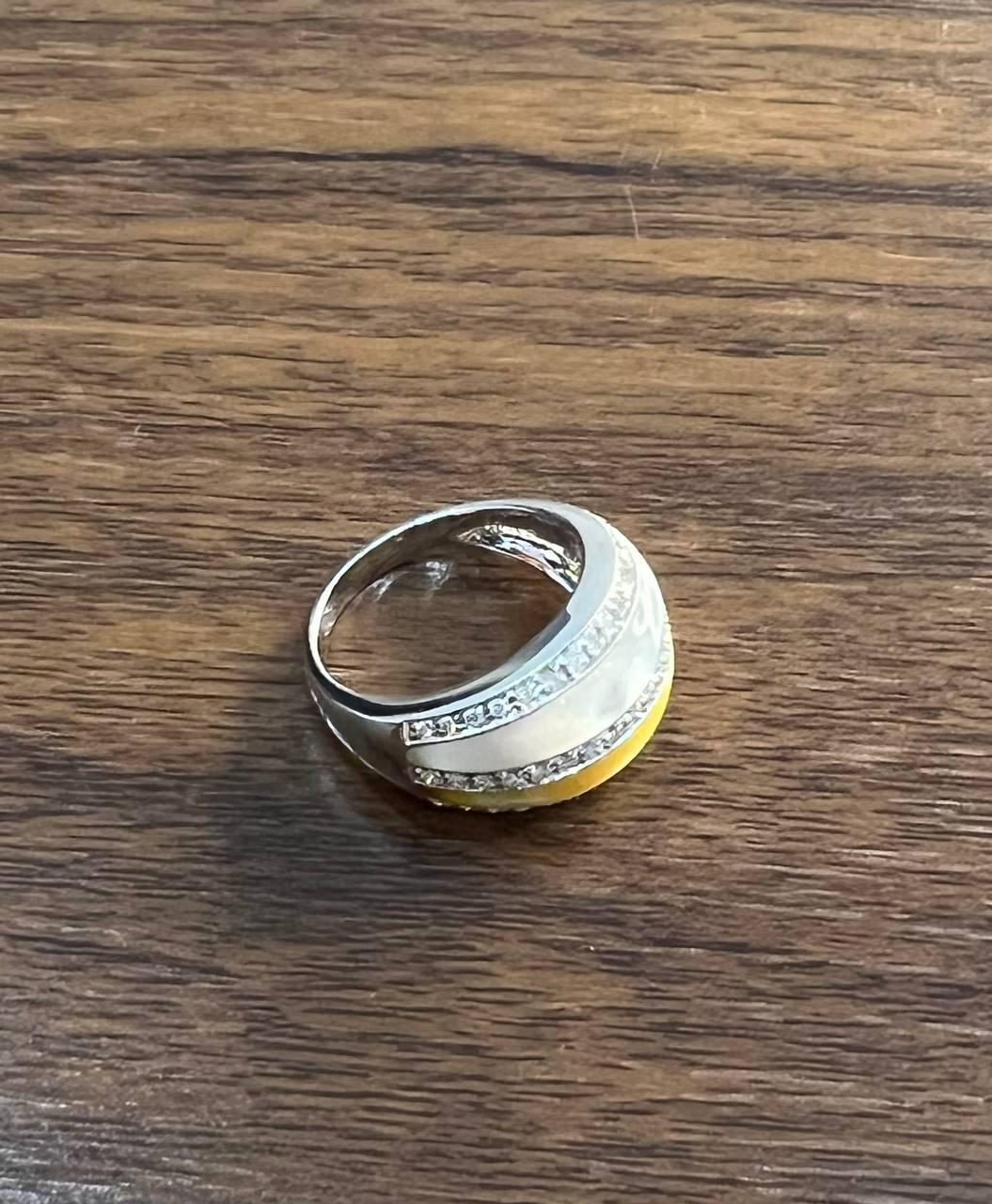 White Golden Yellow Mother of Pearl Diamond Channel Dome 14K White Gold Ring In New Condition For Sale In Oakton, VA