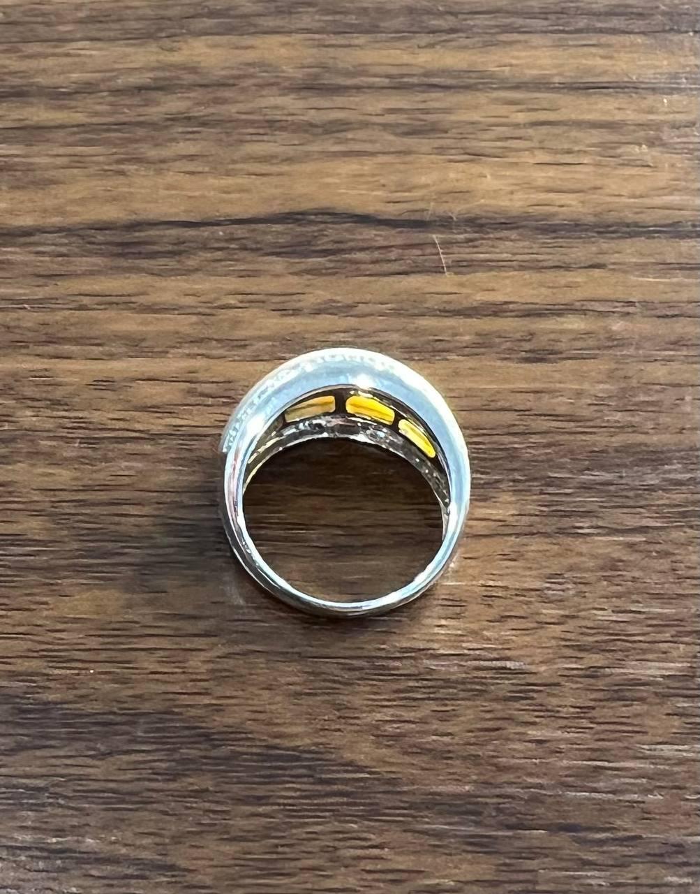 Women's White Golden Yellow Mother of Pearl Diamond Channel Dome 14K White Gold Ring For Sale