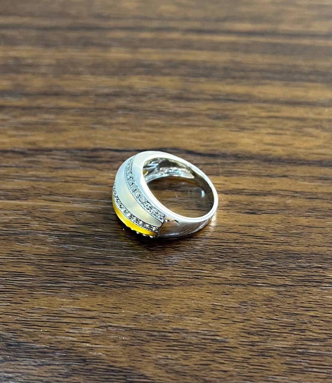 White Golden Yellow Mother of Pearl Diamond Channel Dome 14K White Gold Ring For Sale 1