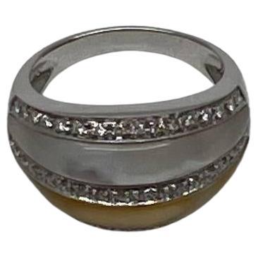 White Golden Yellow Mother of Pearl Diamond Channel Dome 14K White Gold Ring For Sale
