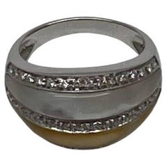 White Golden Yellow Mother of Pearl Diamond Channel Dome 14K White Gold Ring
