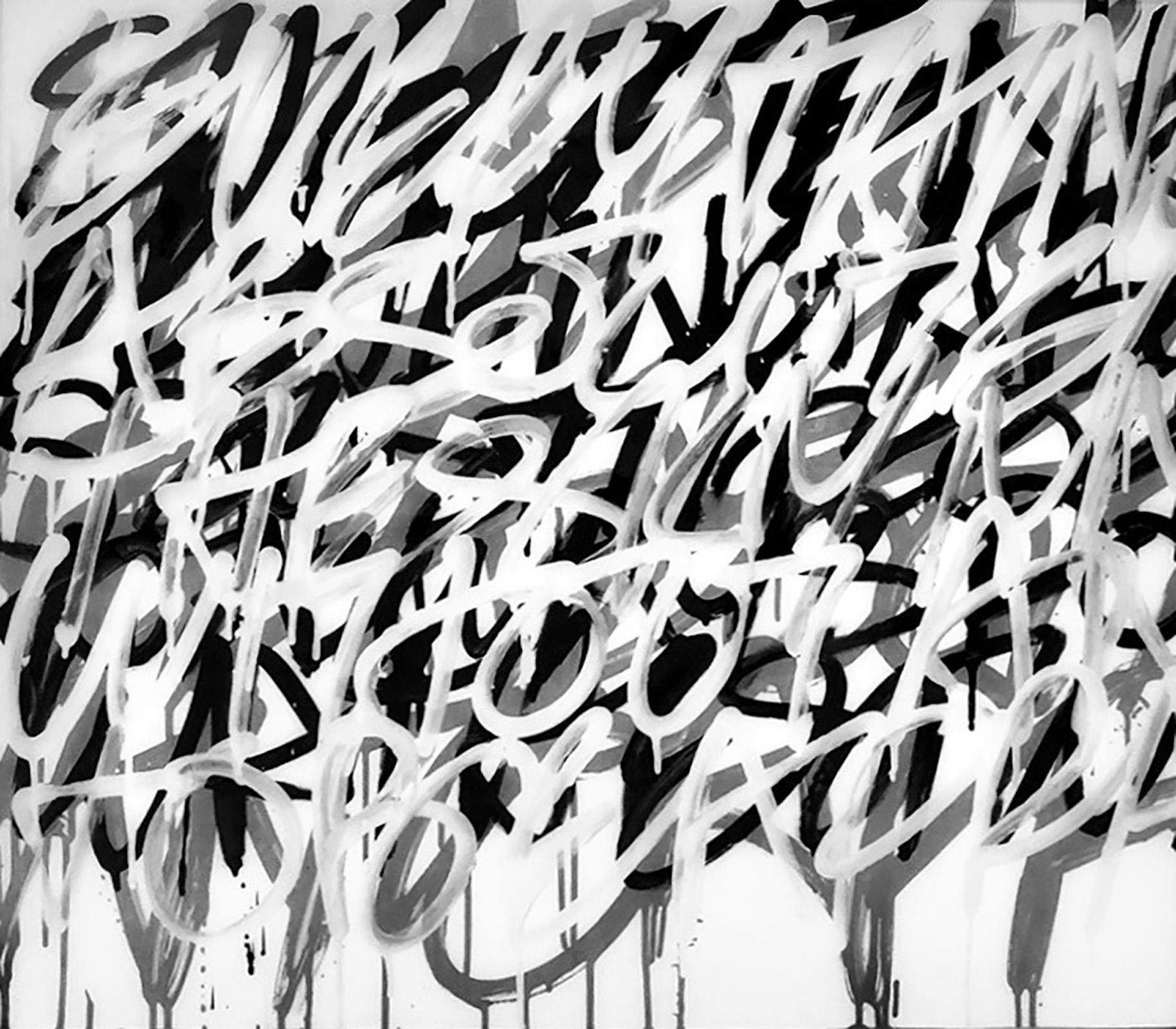 Weiße Graffiti-Anrichte in Weiß von Morgan Clayhall, Mix-Media-Kunstwerke auf Türen (Kanadisch) im Angebot