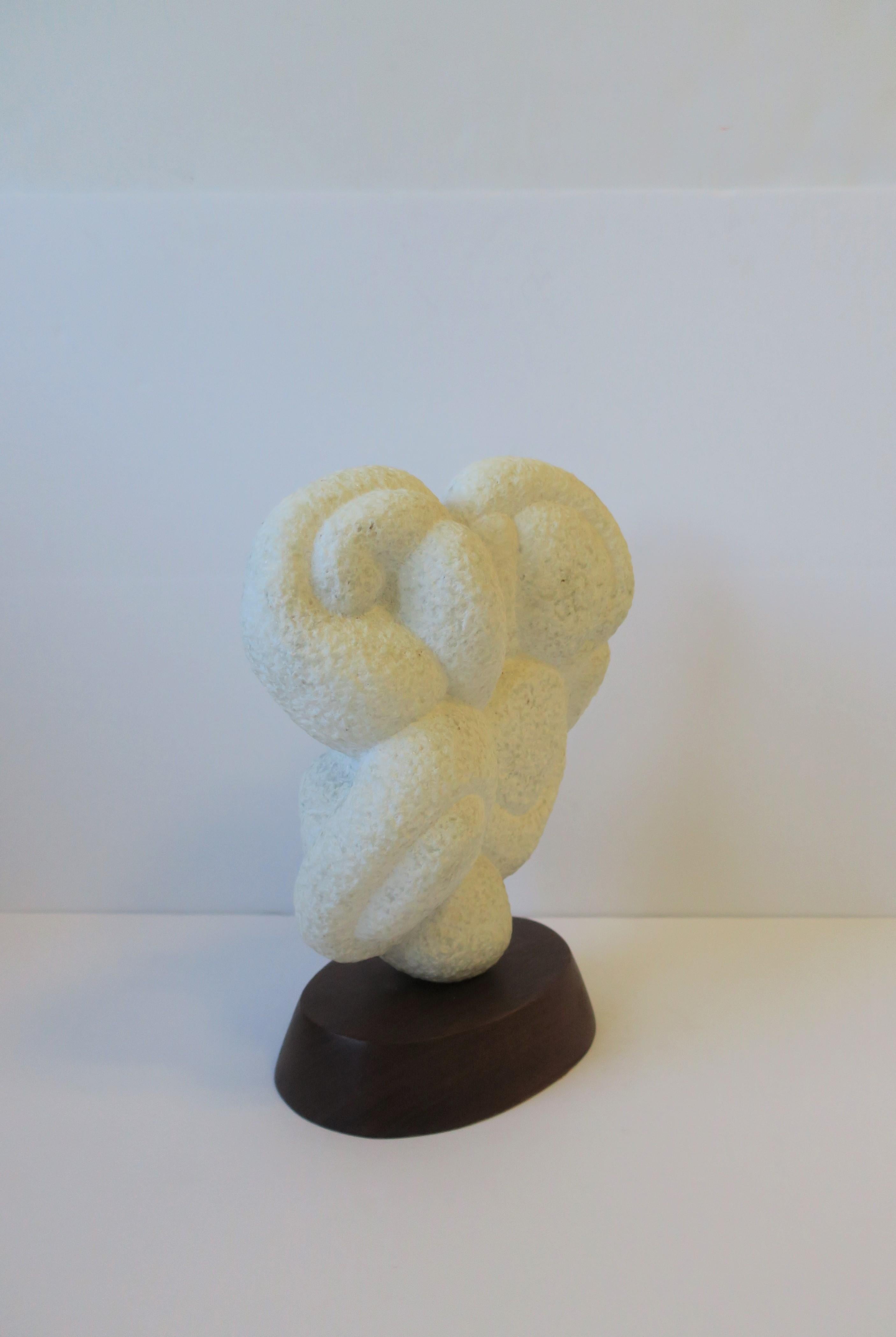 White Granite Marble Abstract Sculpture on Wood Base 3