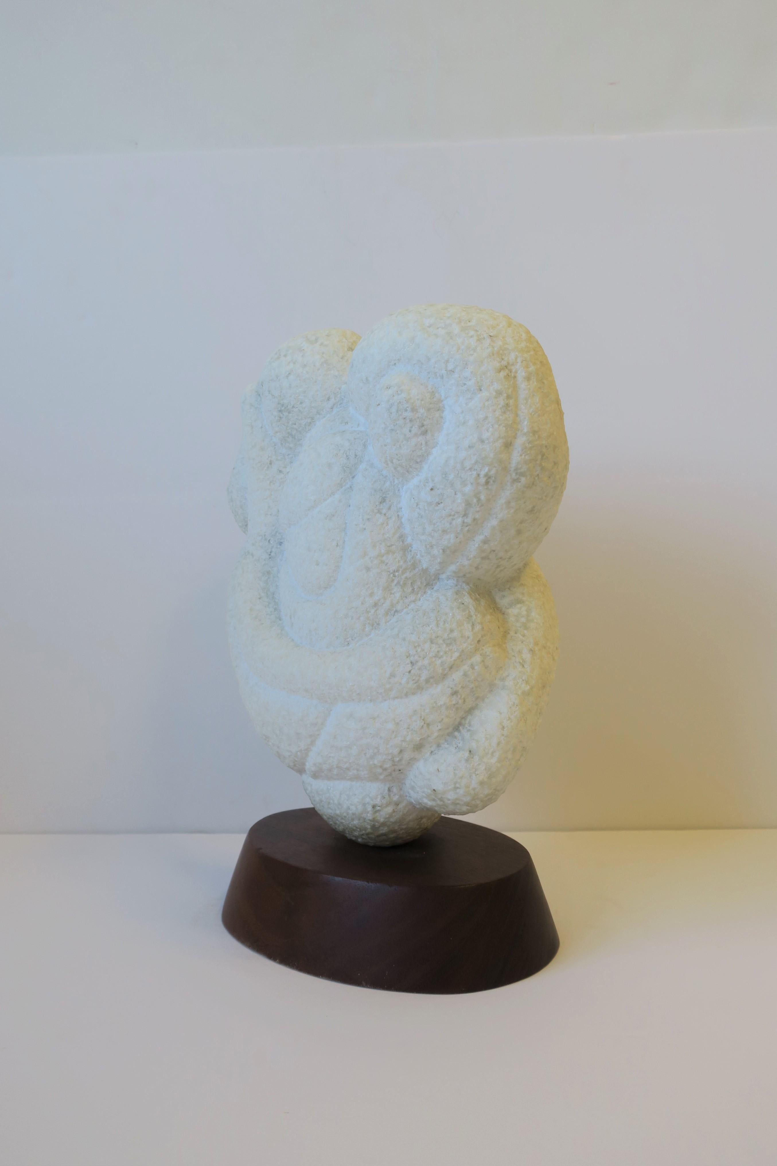 White Granite Marble Abstract Sculpture on Wood Base 4