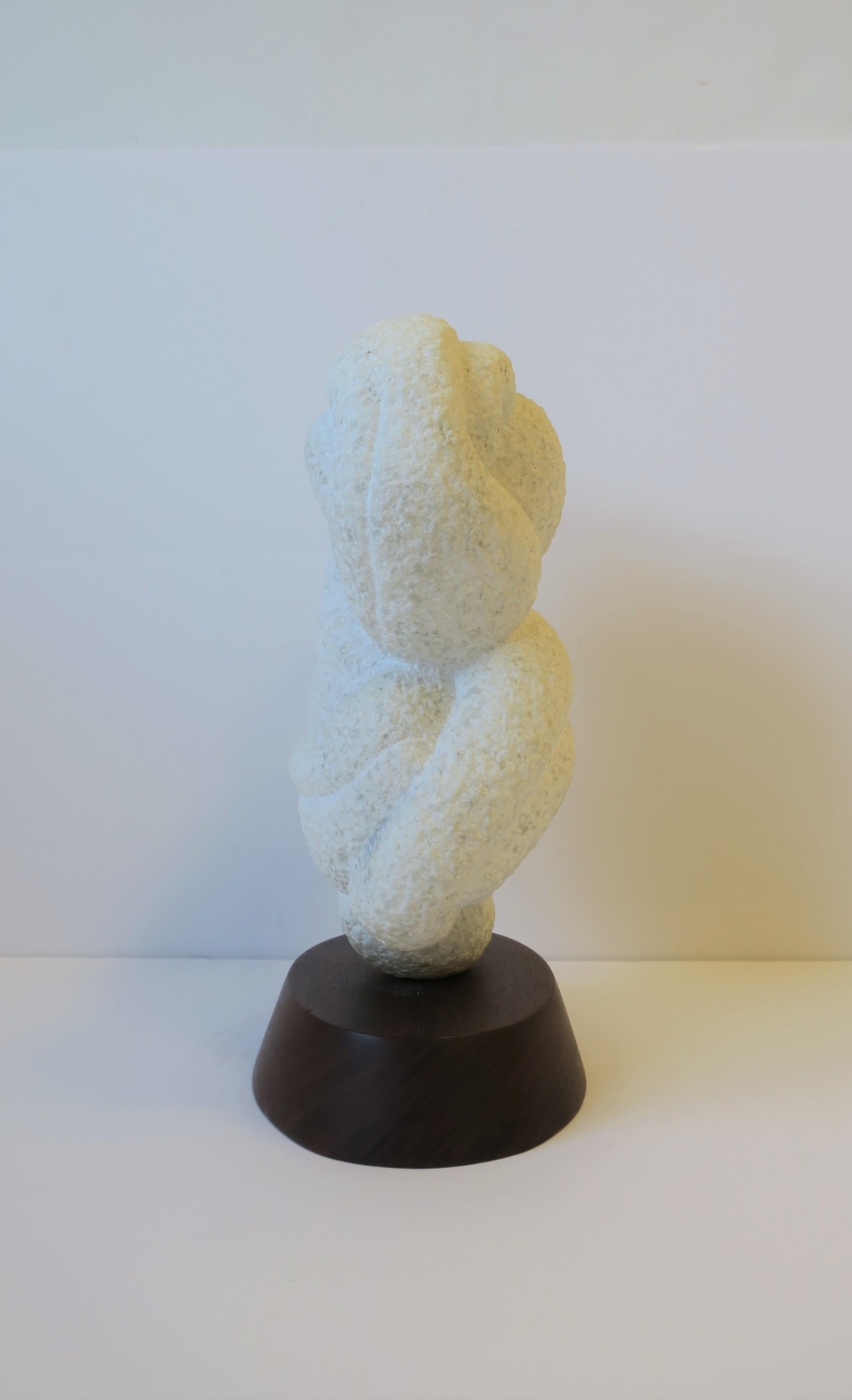 White Granite Marble Abstract Sculpture on Wood Base 5