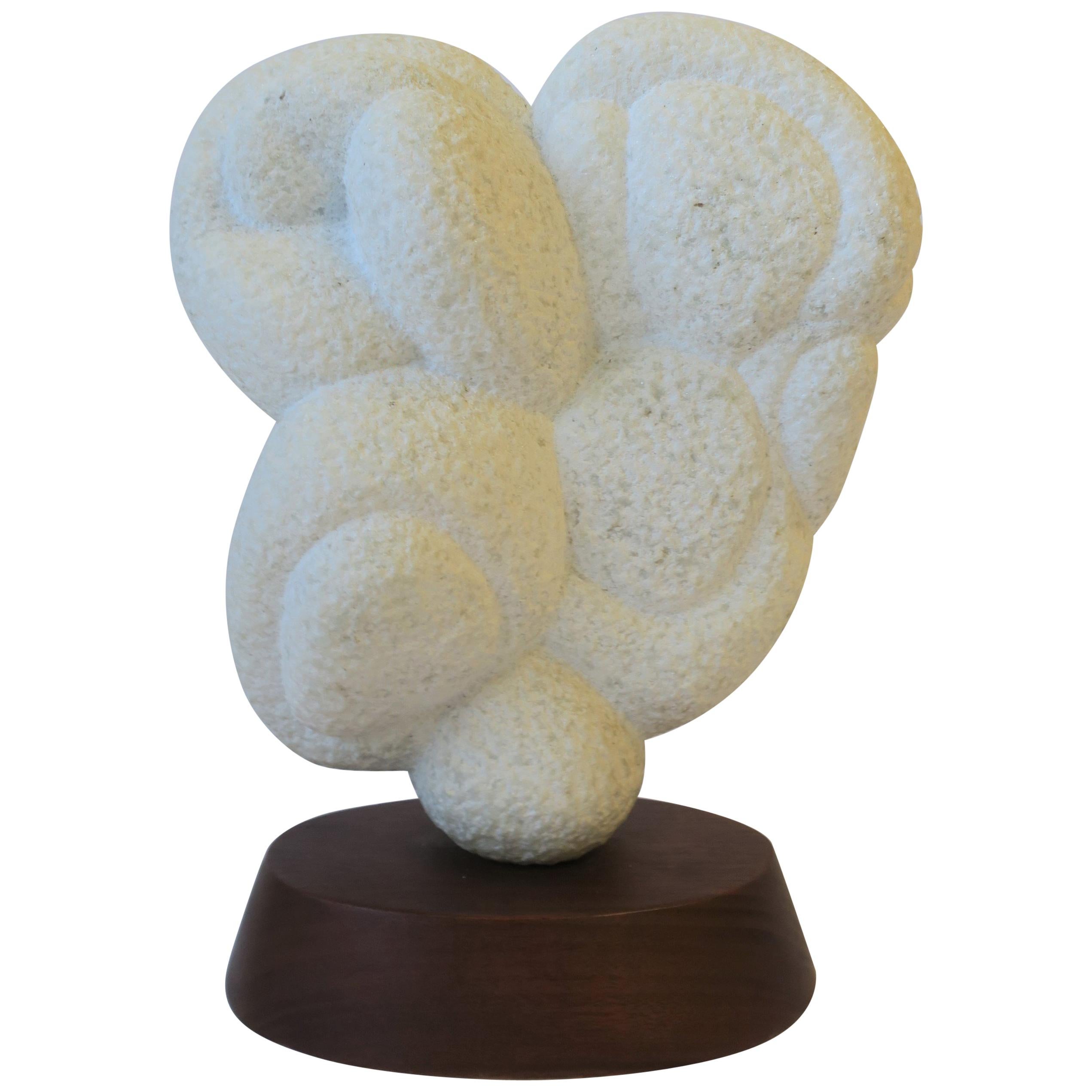 White Granite Marble Abstract Sculpture on Wood Base 2