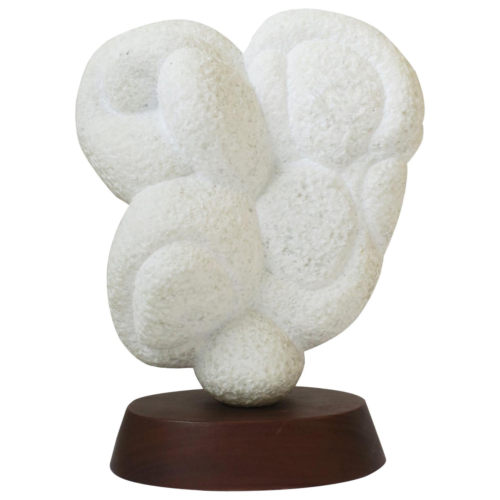 White Granite Marble Abstract Sculpture on Wood Base