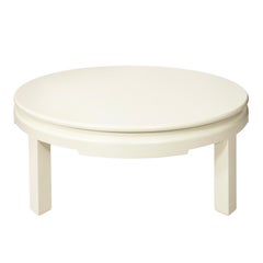 White Grass Cloth Round Coffee Table, circa 2000