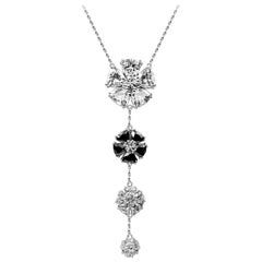 White Topaz, Gray & Black Spinel Graduated Blossom Stone Lariat Necklace