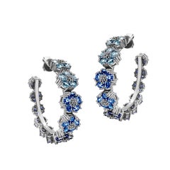 White Gray and Black Sapphire Ombre Blossom Gentile Medium Gemstone Hoops