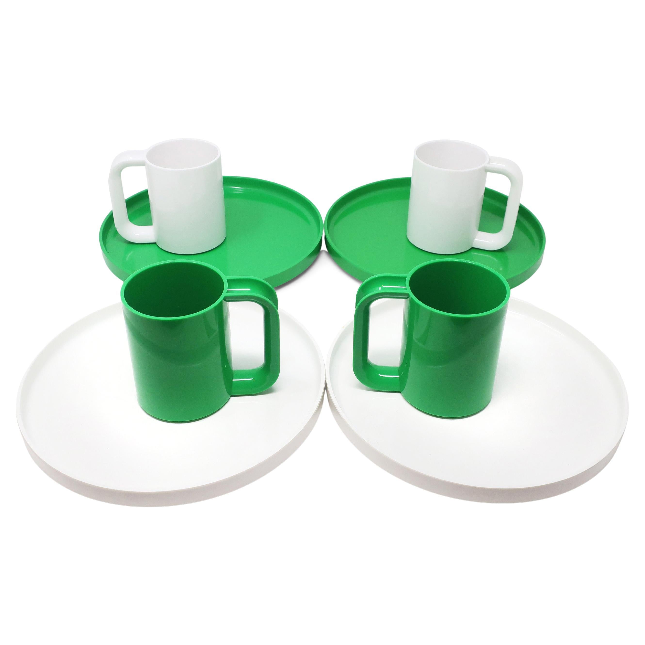 White & Green Dinnerware by Vignelli for Heller, Set of 8