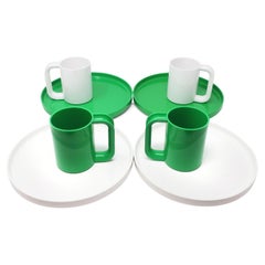 White & Green Dinnerware by Vignelli for Heller, Set of 8