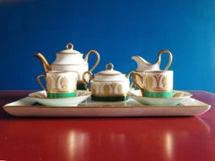 White, Green & Gold Ceramic '60s Coffee Service Attr. to Gio Ponti for Ginori