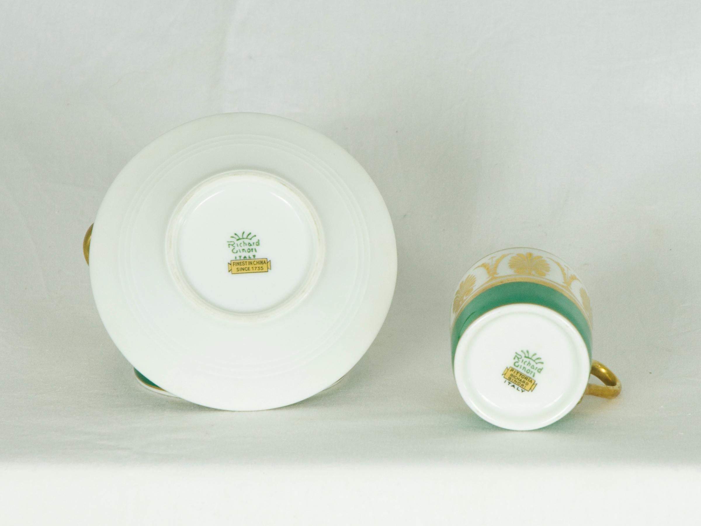 White, Green & Gold Ceramic '60s Coffee Service Attr. to Gio Ponti for Ginori 1