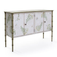 White-Green Lombardia Bamboo Cabinet with Ferns and Butterflies