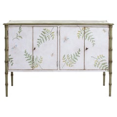 White-Green Lombardia Bamboo Cabinet with Ferns and Butterflies