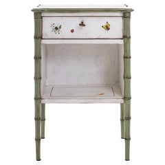 White-Green Lombardia Bamboo Nightstand with Butterflies