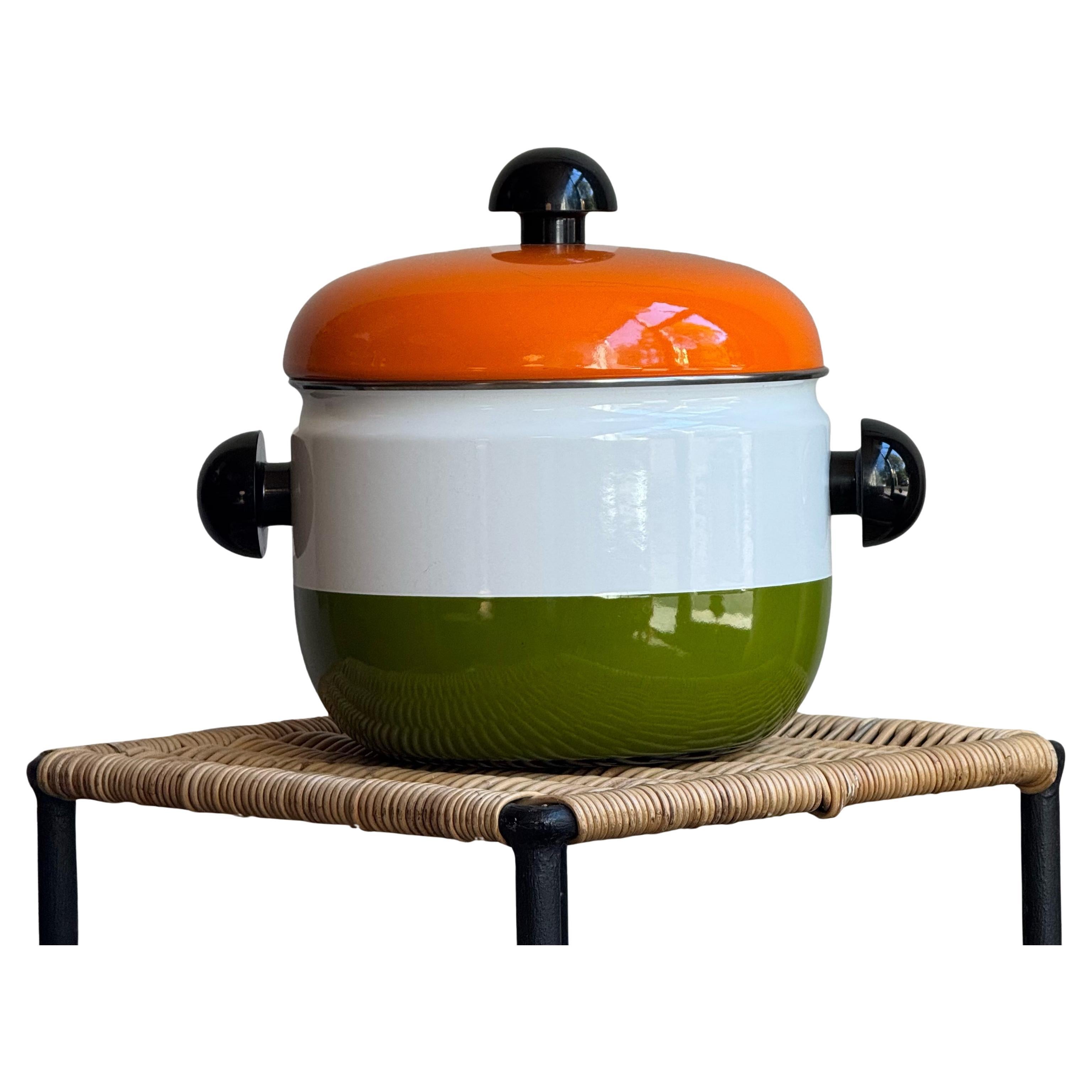 Vaso in smalto bianco, verde e arancione/ Carl Auböck III/ Riess, anni '70