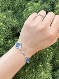 White, Green & Rose Gold Round Blue Stone Filigree Flower Design Link Bracelet