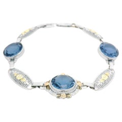 White, Green & Rose Gold Round Blue Stone Filigree Flower Design Link Bracelet
