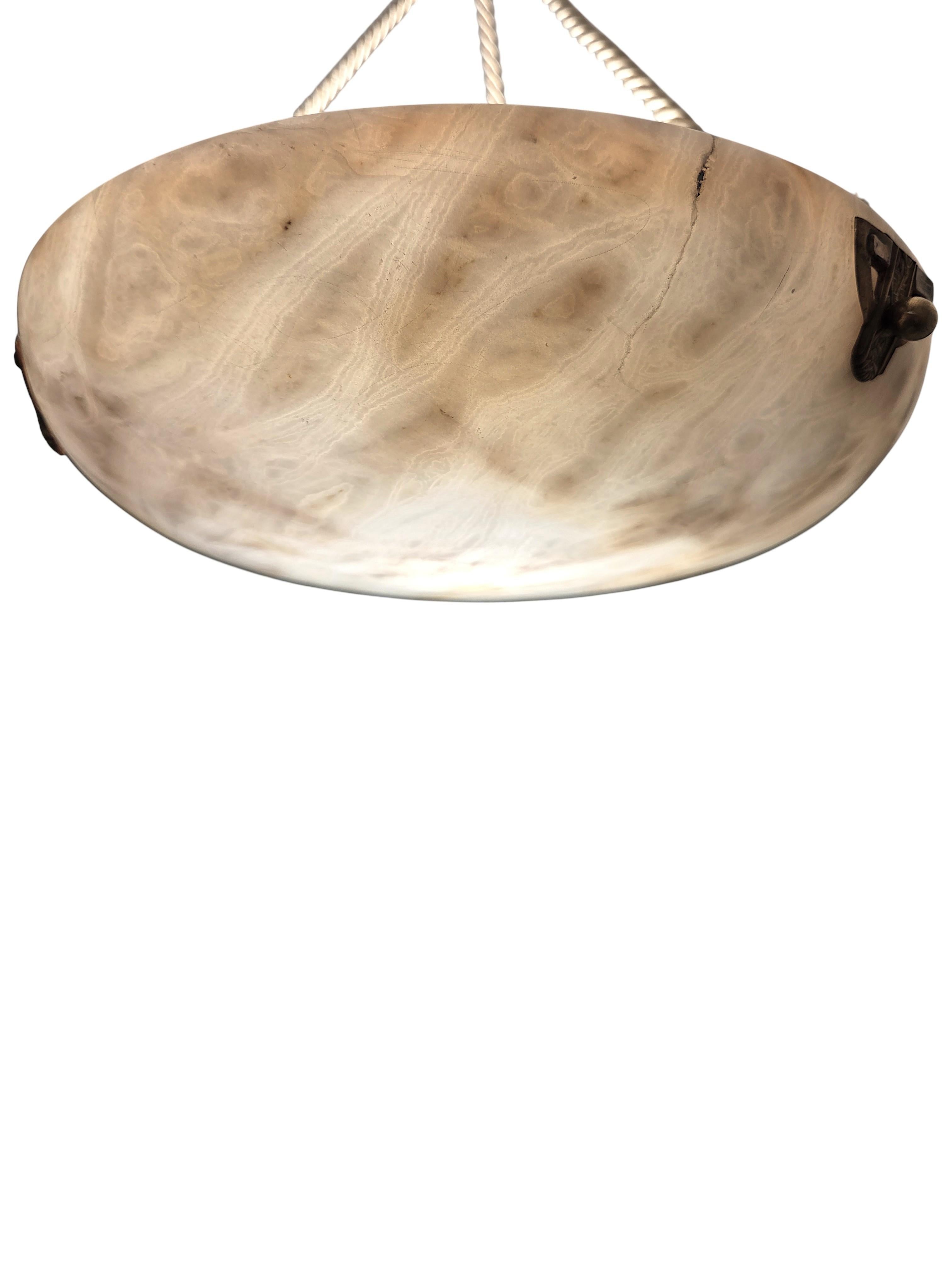 White + grey alabaster coupe w/ original alabaster canopy and decorative mounts For Sale 5