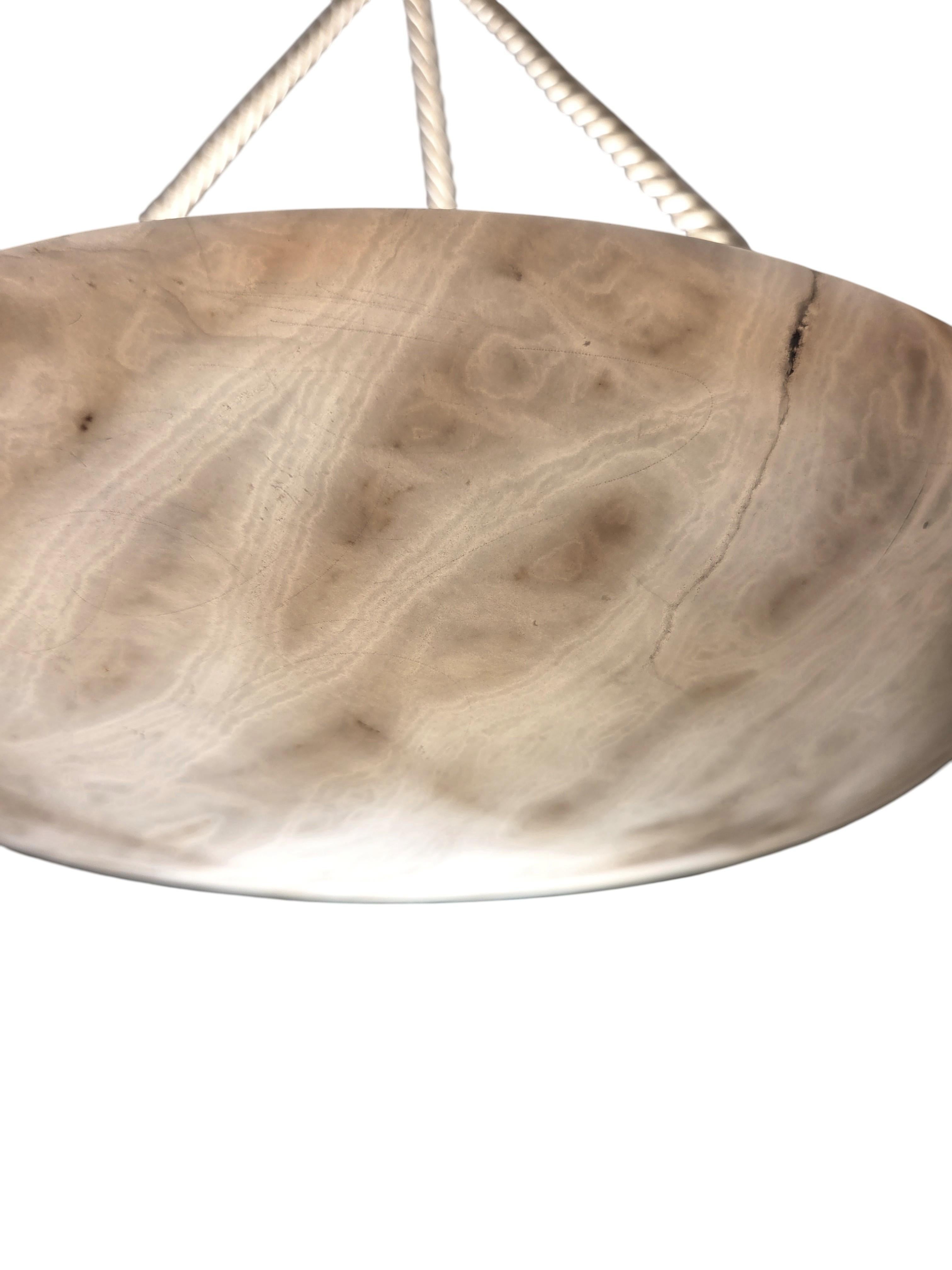 White + grey alabaster coupe w/ original alabaster canopy and decorative mounts For Sale 6