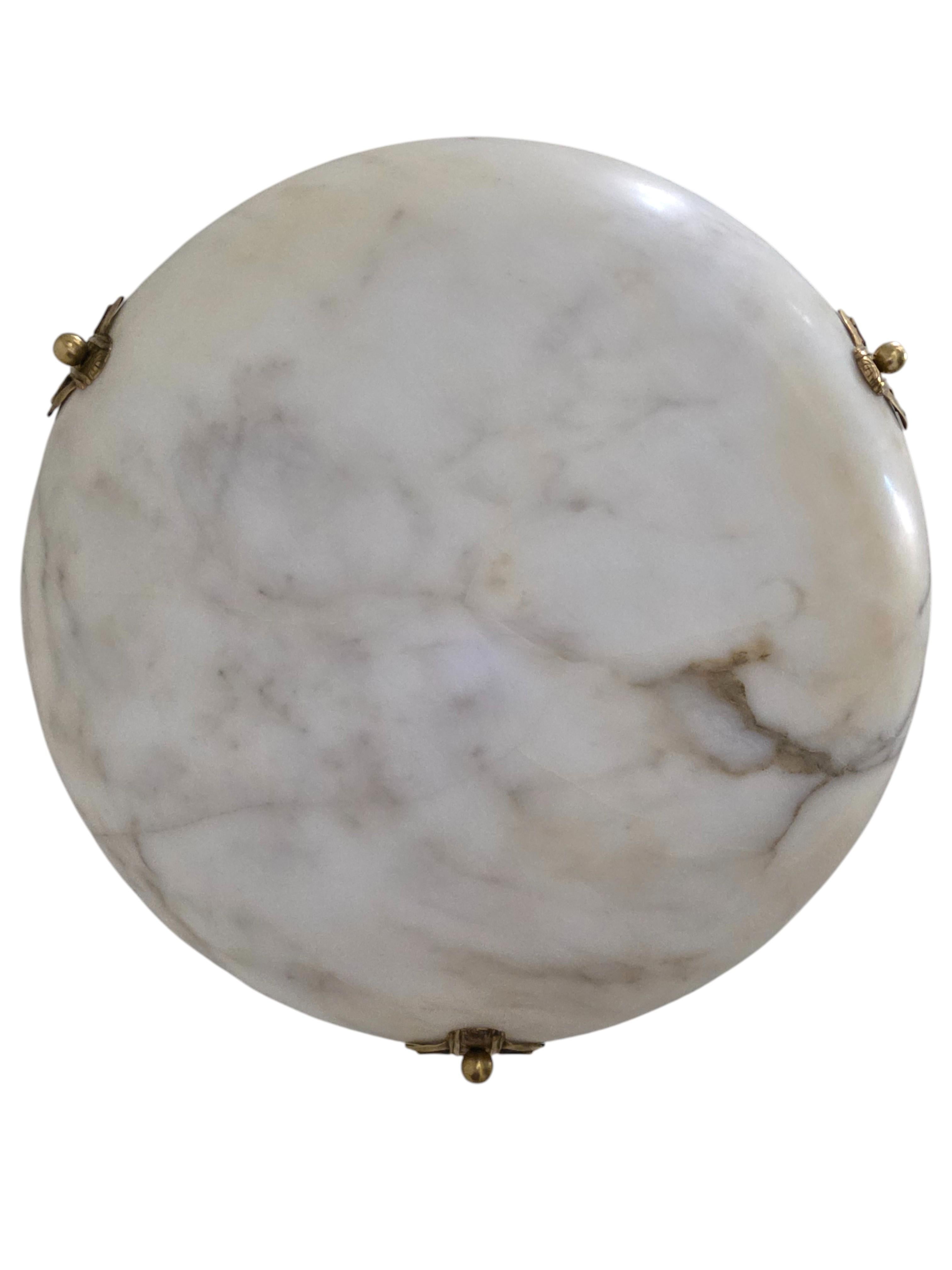 20th Century White + grey alabaster coupe w/ original alabaster canopy and decorative mounts For Sale