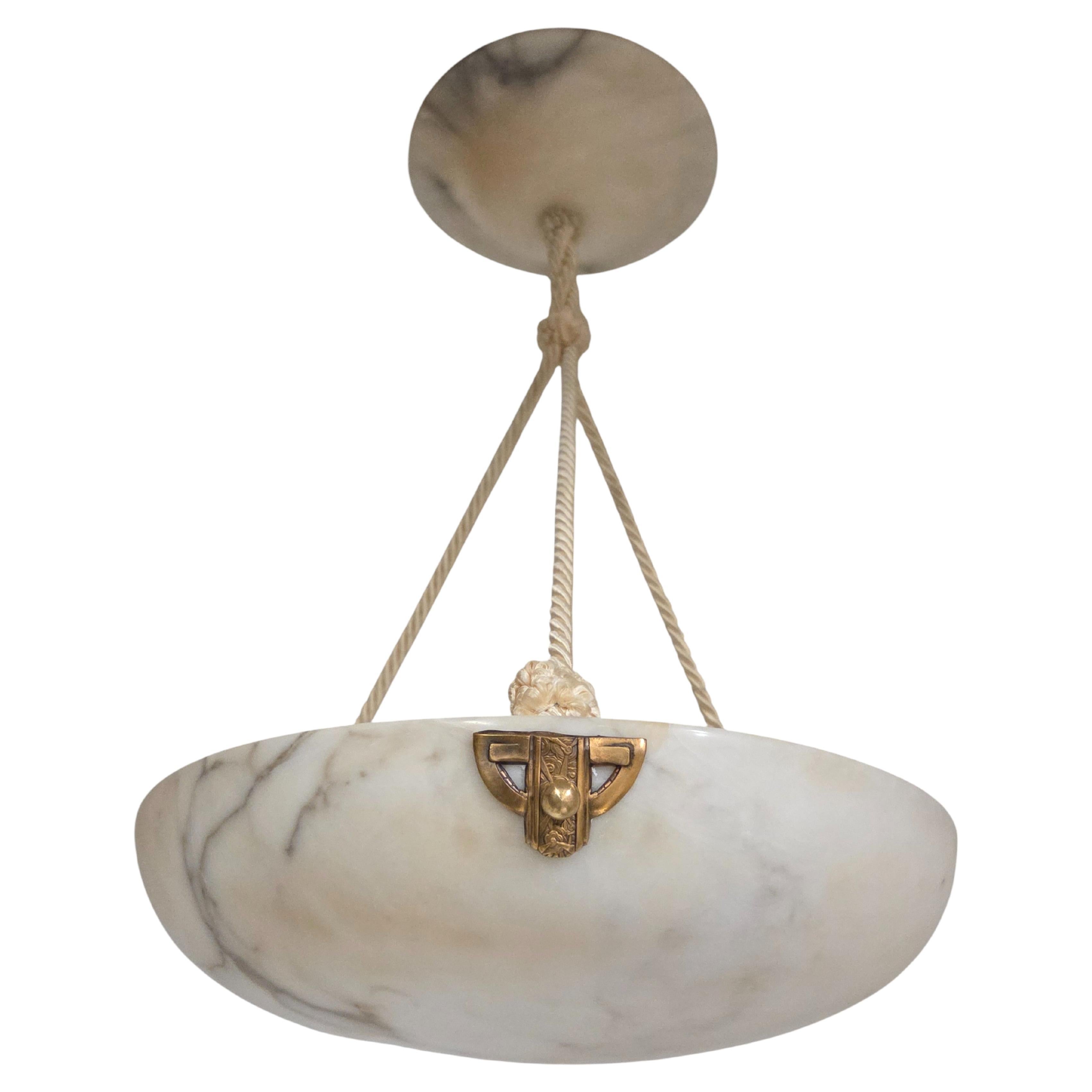 White + grey alabaster coupe w/ original alabaster canopy and decorative mounts For Sale