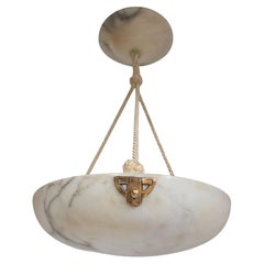 Antique White + grey alabaster coupe w/ original alabaster canopy and decorative mounts