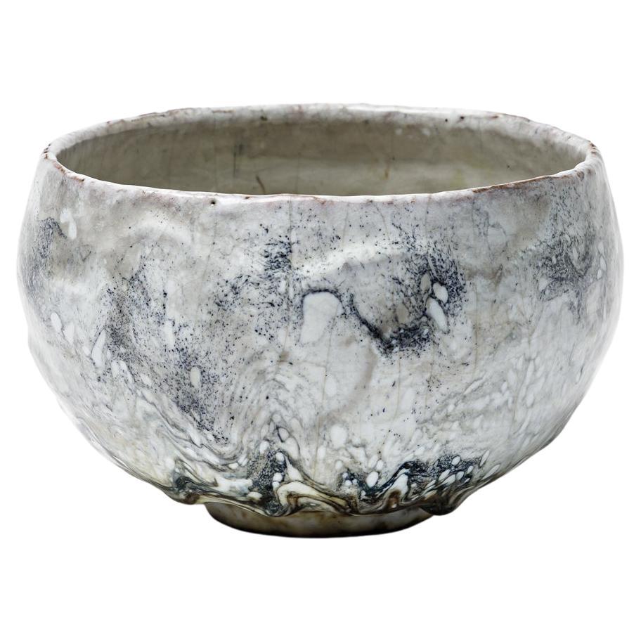 White/grey and pearly beige glazed ceramic bowl by Gisèle Buthod Garçon, 1980-90 For Sale