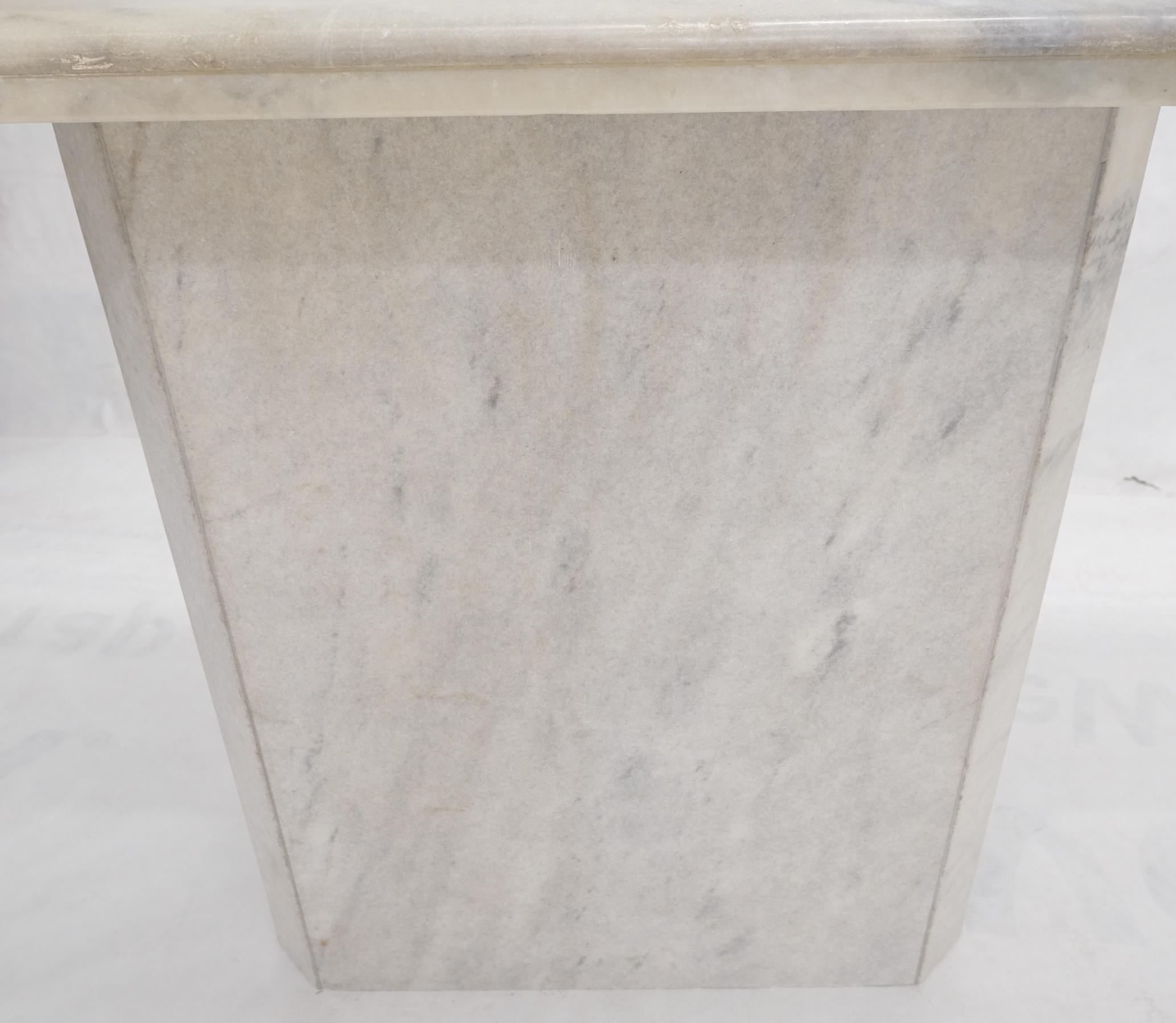White & Grey Carrara Marble Single Pedestal Console Sofa Table For Sale 2