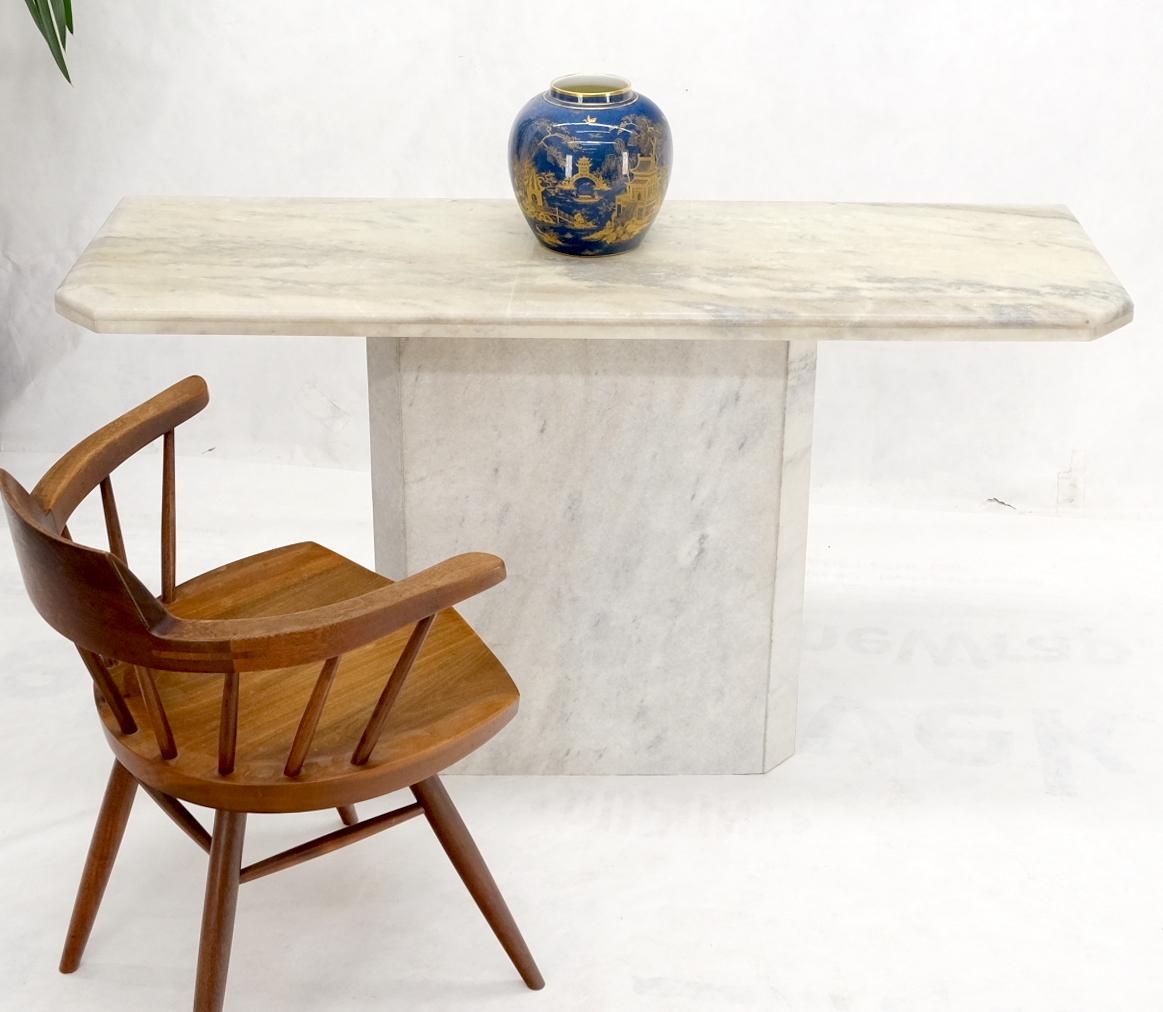 Brazilian White & Grey Carrara Marble Single Pedestal Console Sofa Table For Sale