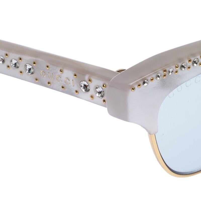  White/Grey Crystal Embellished GG0153/S Clubmaster Cat Eye Sunglasses 2