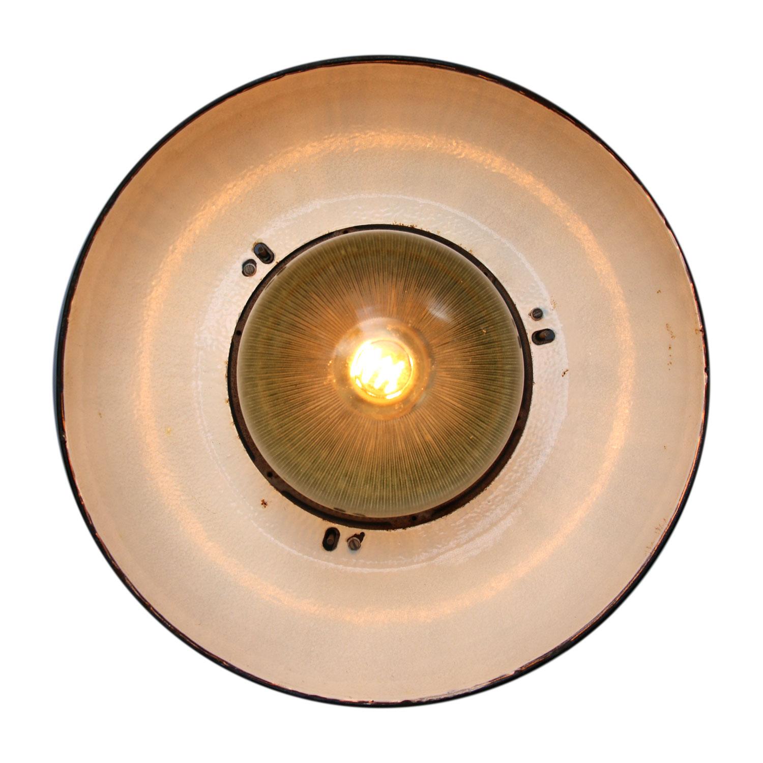 White Grey Enamel Vintage Industrial Cast Iron Holophane Glass Pendant Lamp (Polnisch)
