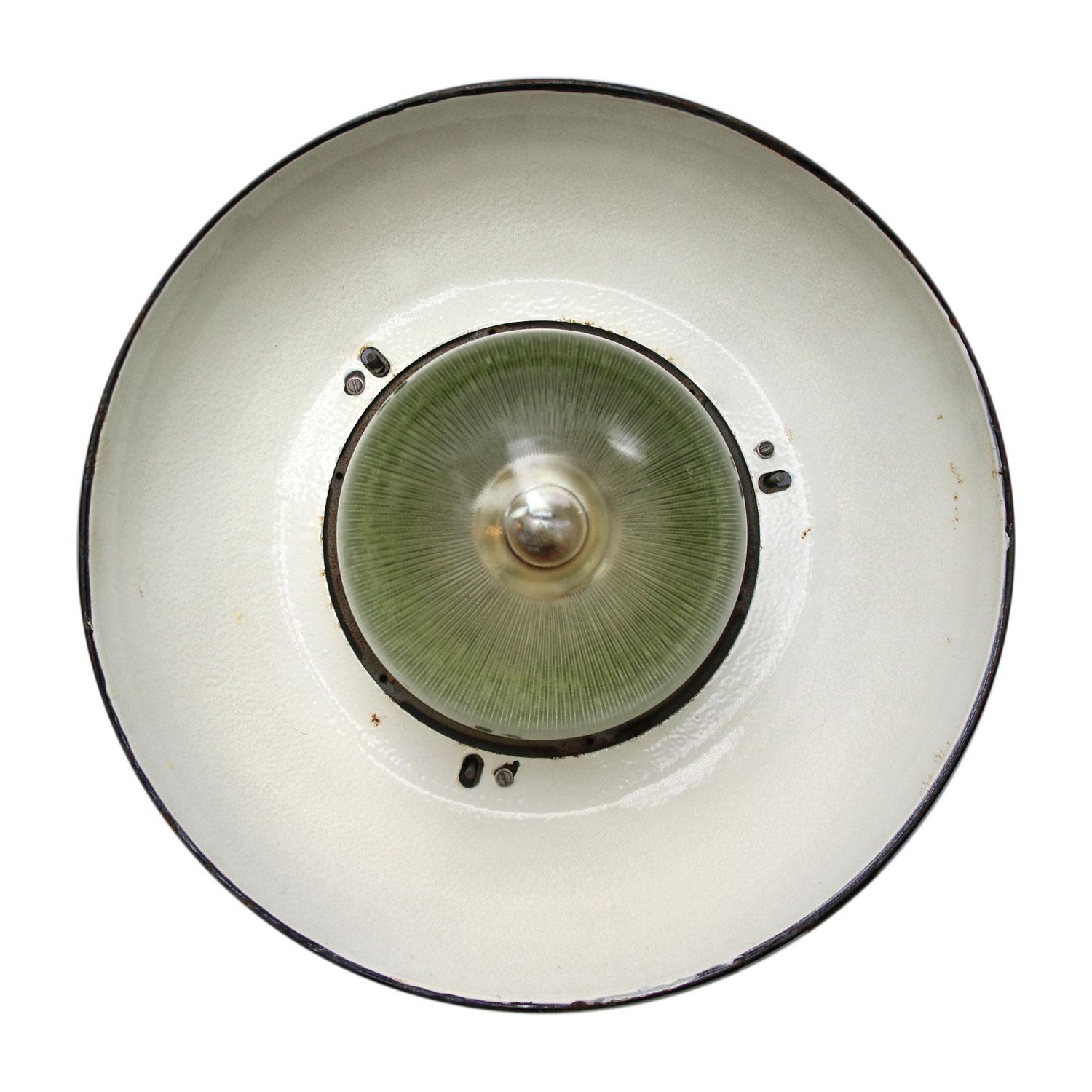 White Grey Enamel Vintage Industrial Cast Iron Holophane Glass Pendant Lamp (Gegossen)
