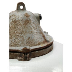 White Grey Enamel Vintage Industrial Cast Iron Holophane Glass Pendant Lamp