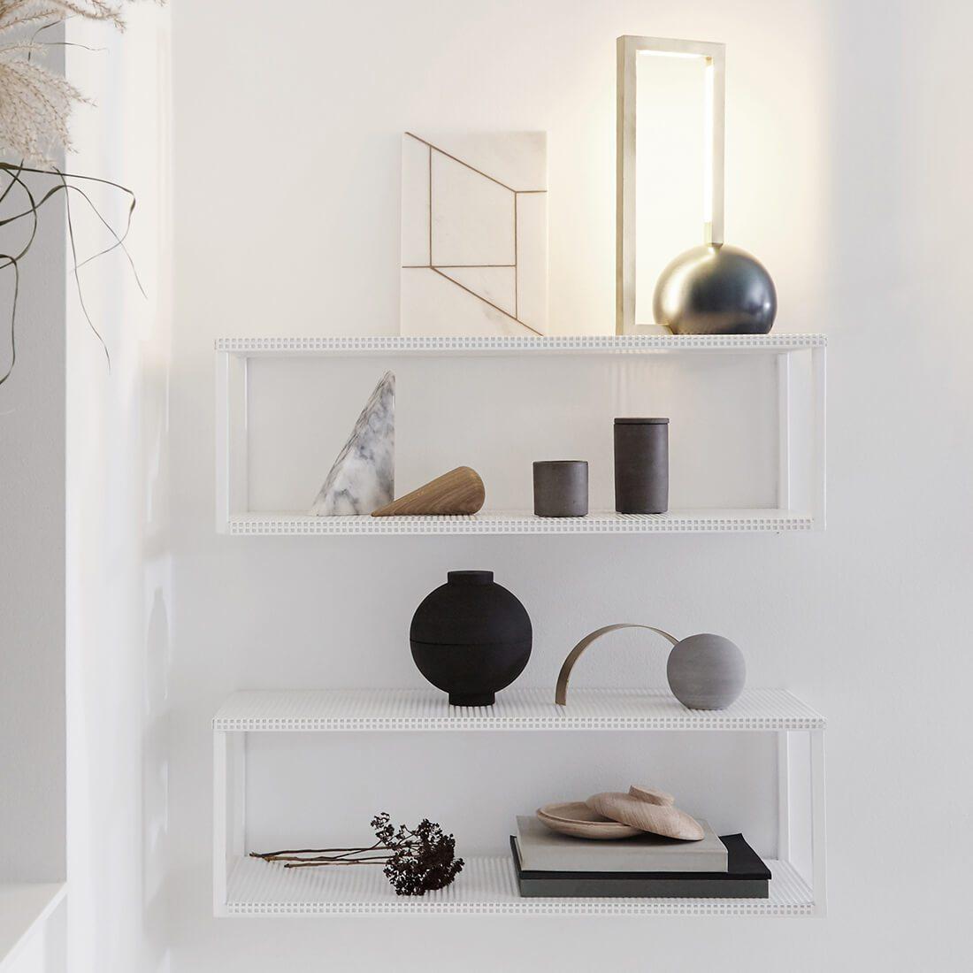 Powder-Coated White Grid Wall Shelf by Kristina Dam Studio For Sale