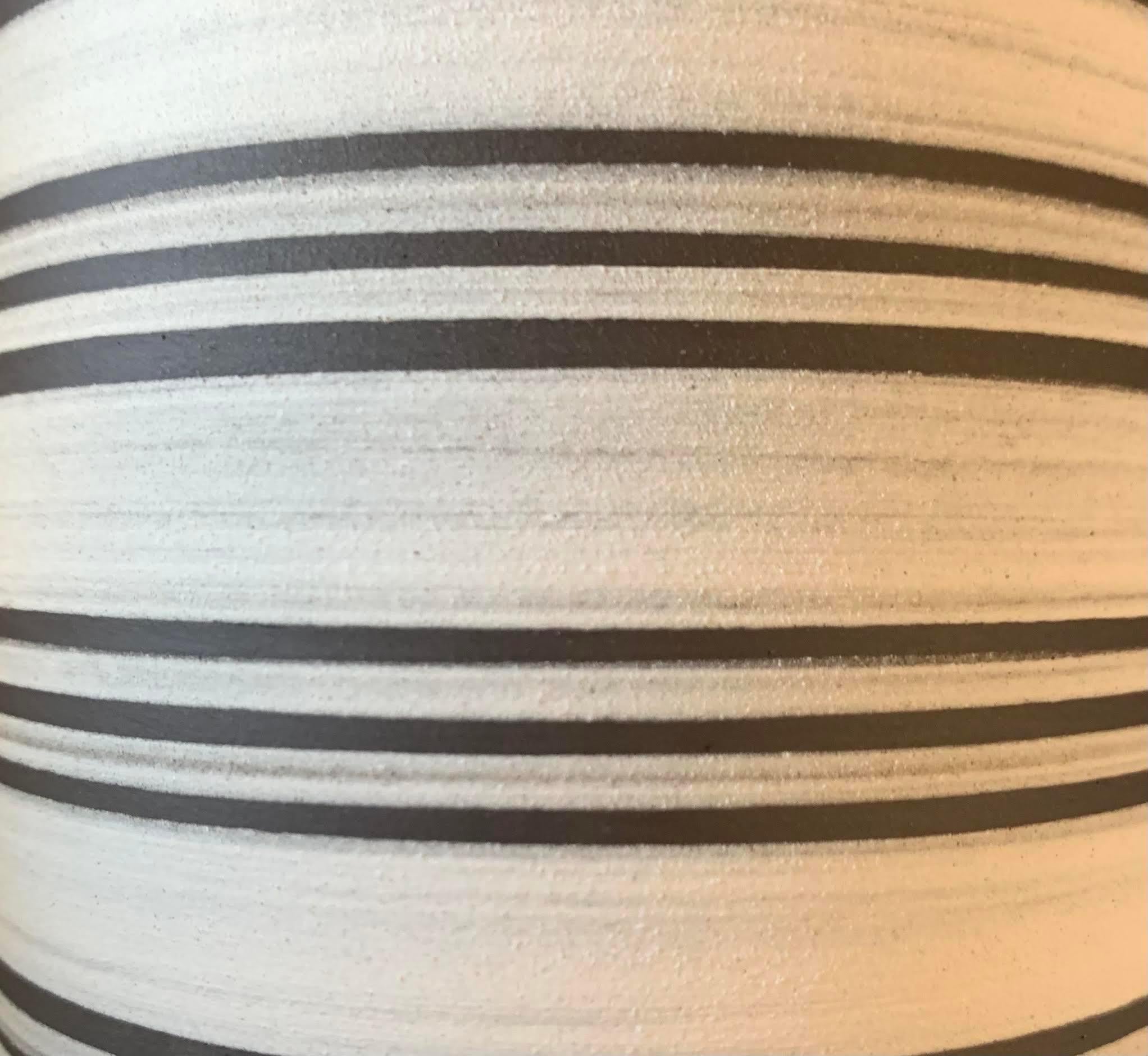 Turkish White Ground with Dark Brown Triple Stripes Ceramic Vase, Turkey, Contemporary