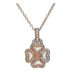 White GSI and Brown Diamonds Orange Sapphires 18 Karat Pink Gold Flower Necklace
