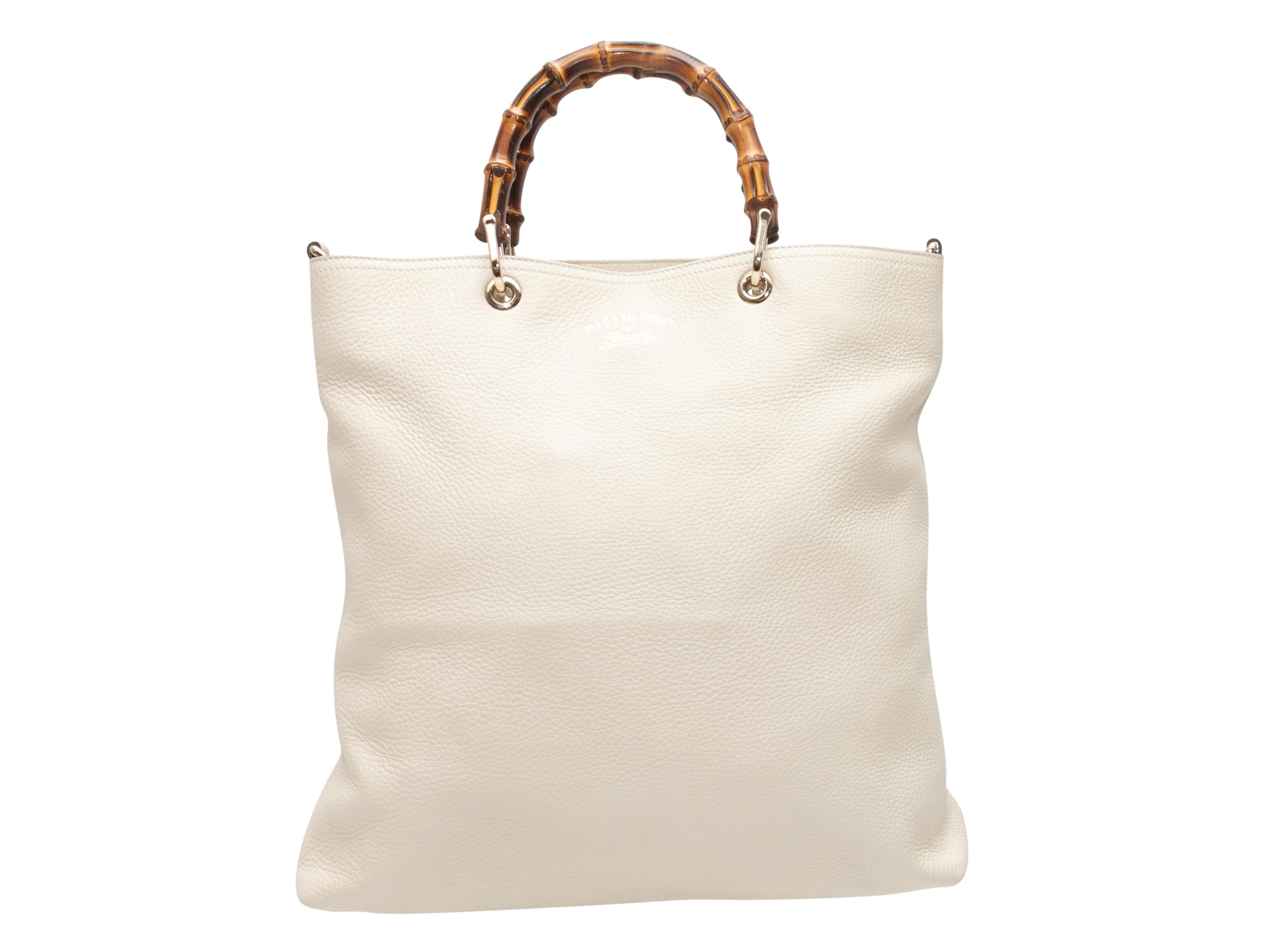Women's or Men's White Gucci Leather & Bamboo Shopping Tote For Sale