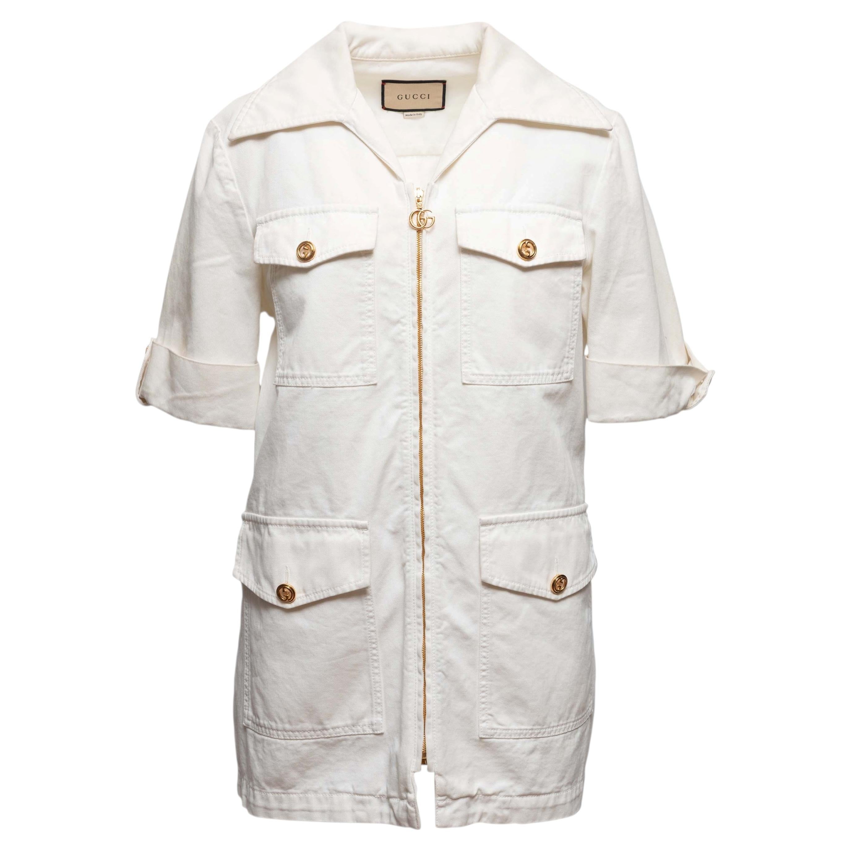 White Gucci Short Sleeve Denim Dress Size IT 46