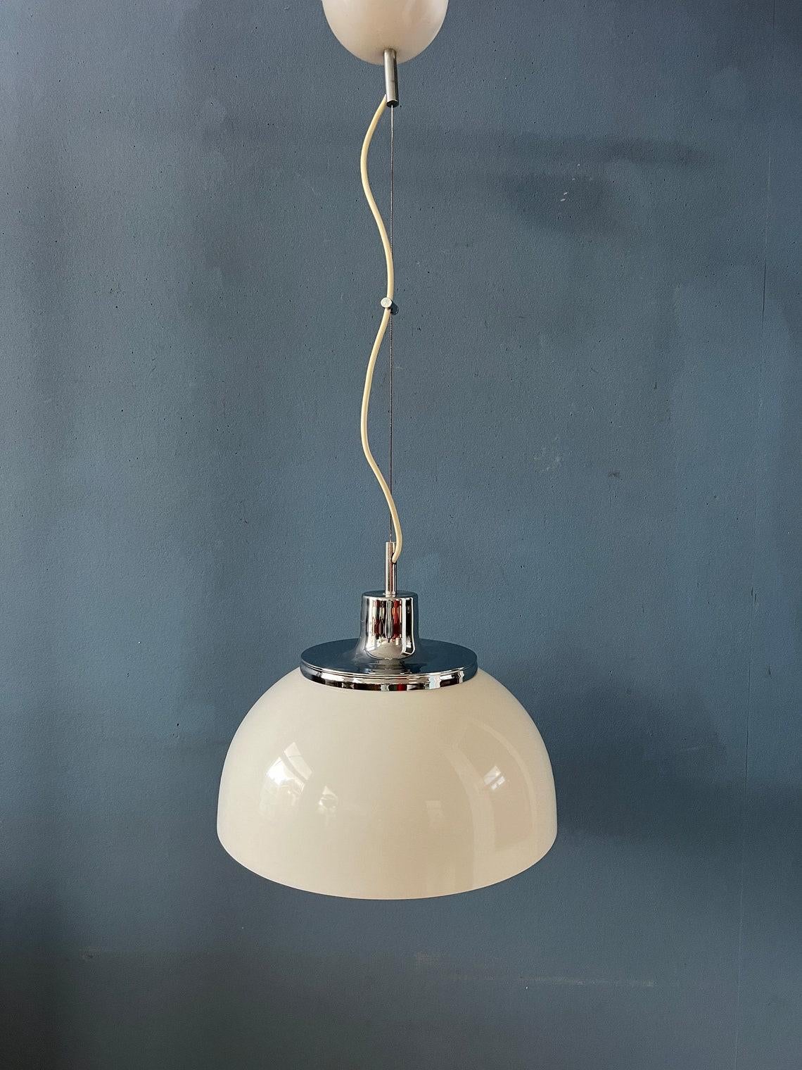 Metal White Guzzini Faro Plexiglass Pendant Lamp, 1970s For Sale