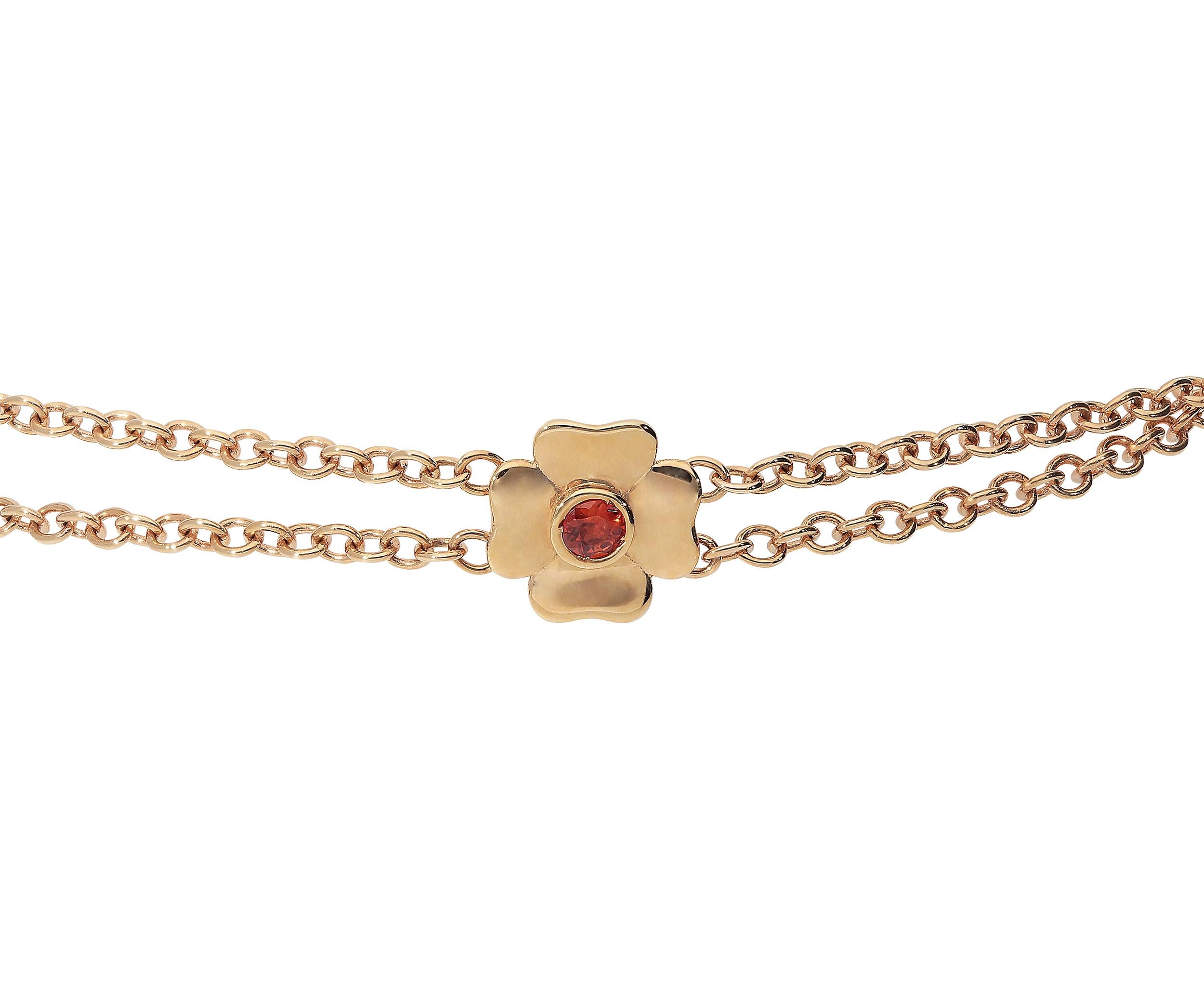 Modern White GVS and Brown Diamonds Orange Sapphires Chain Flower Bracelet For Sale