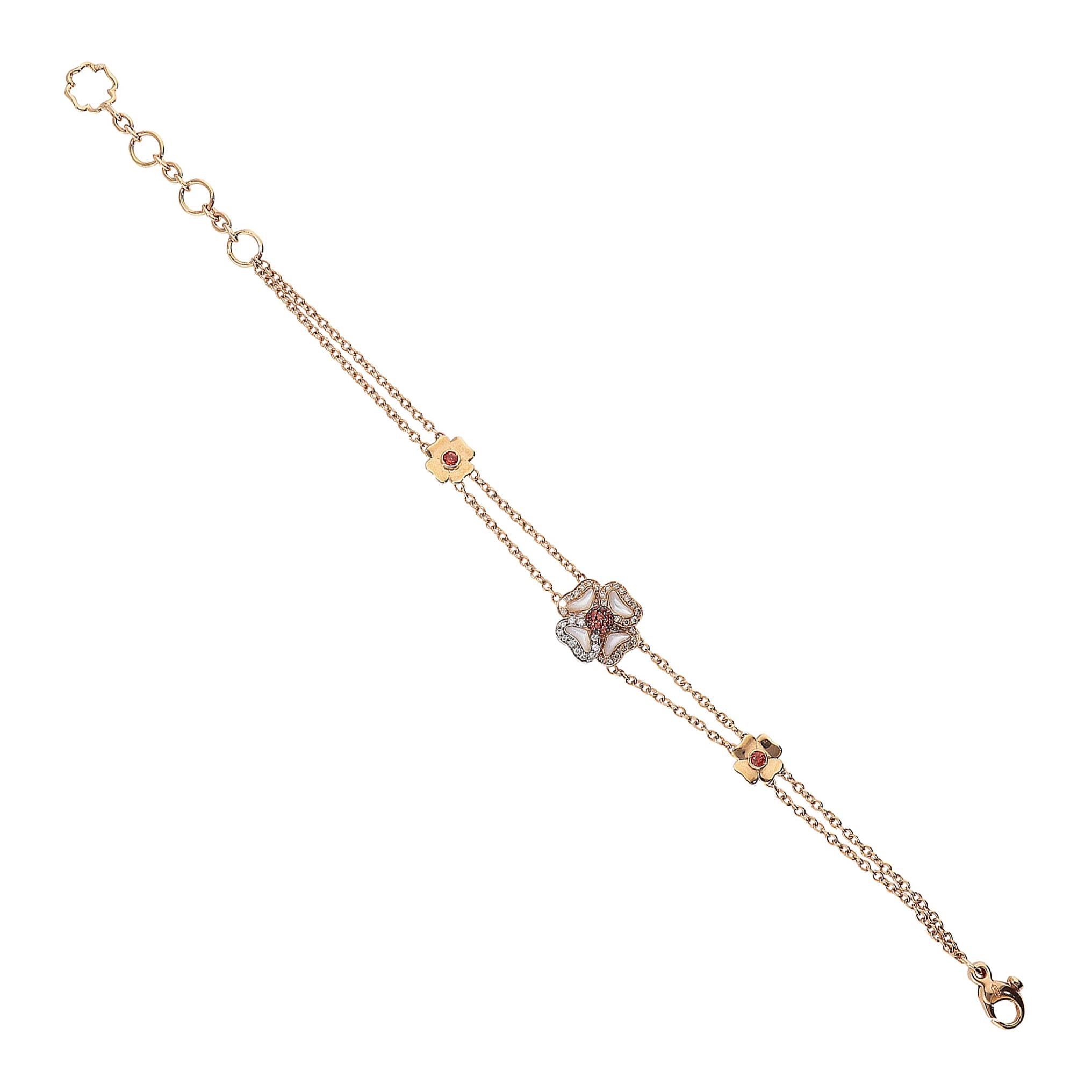 White GVS and Brown Diamonds Orange Sapphires Chain Flower Bracelet For Sale