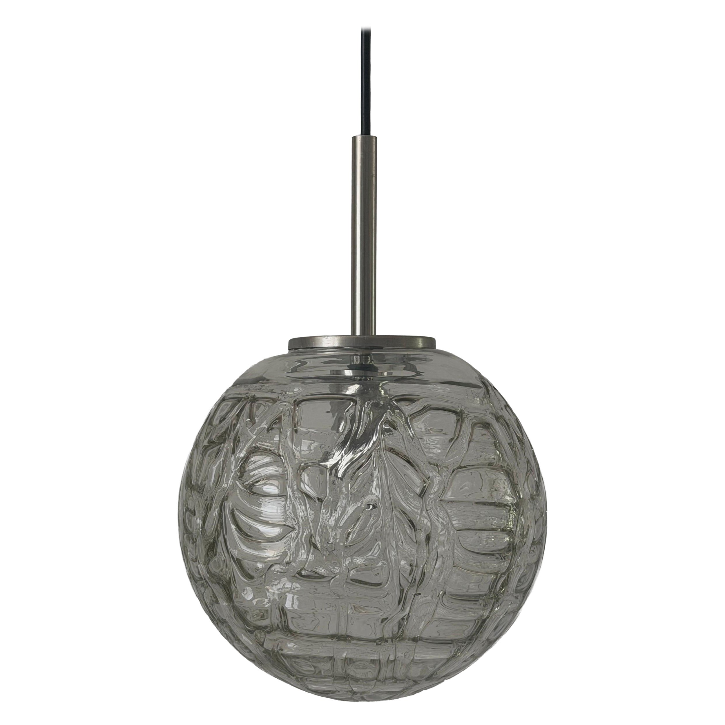 White Hand-blown Glass Pendant Lamp by Doria Leuchten, 1960s Germany For Sale