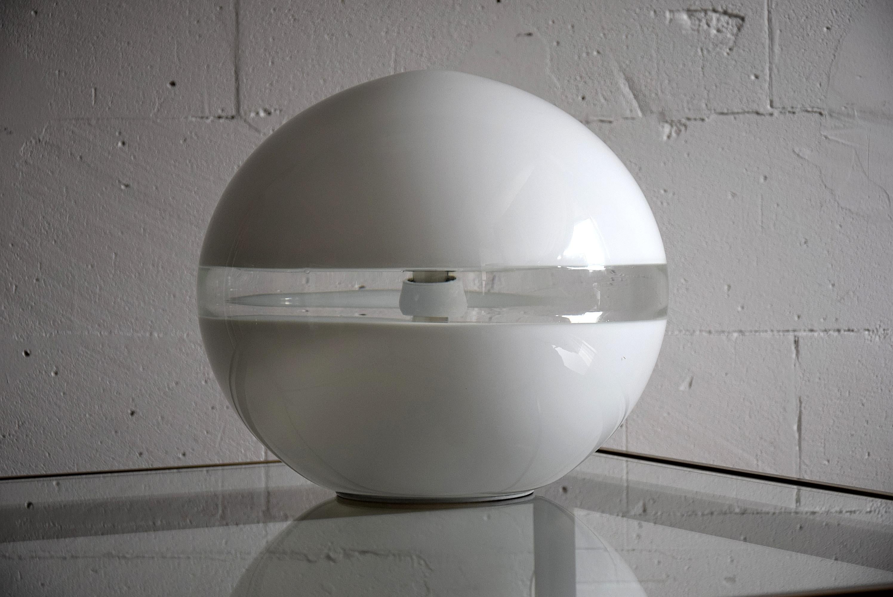 Italian White Hand Blown Glass Table Lamp by Carlo Nason for Mazzega