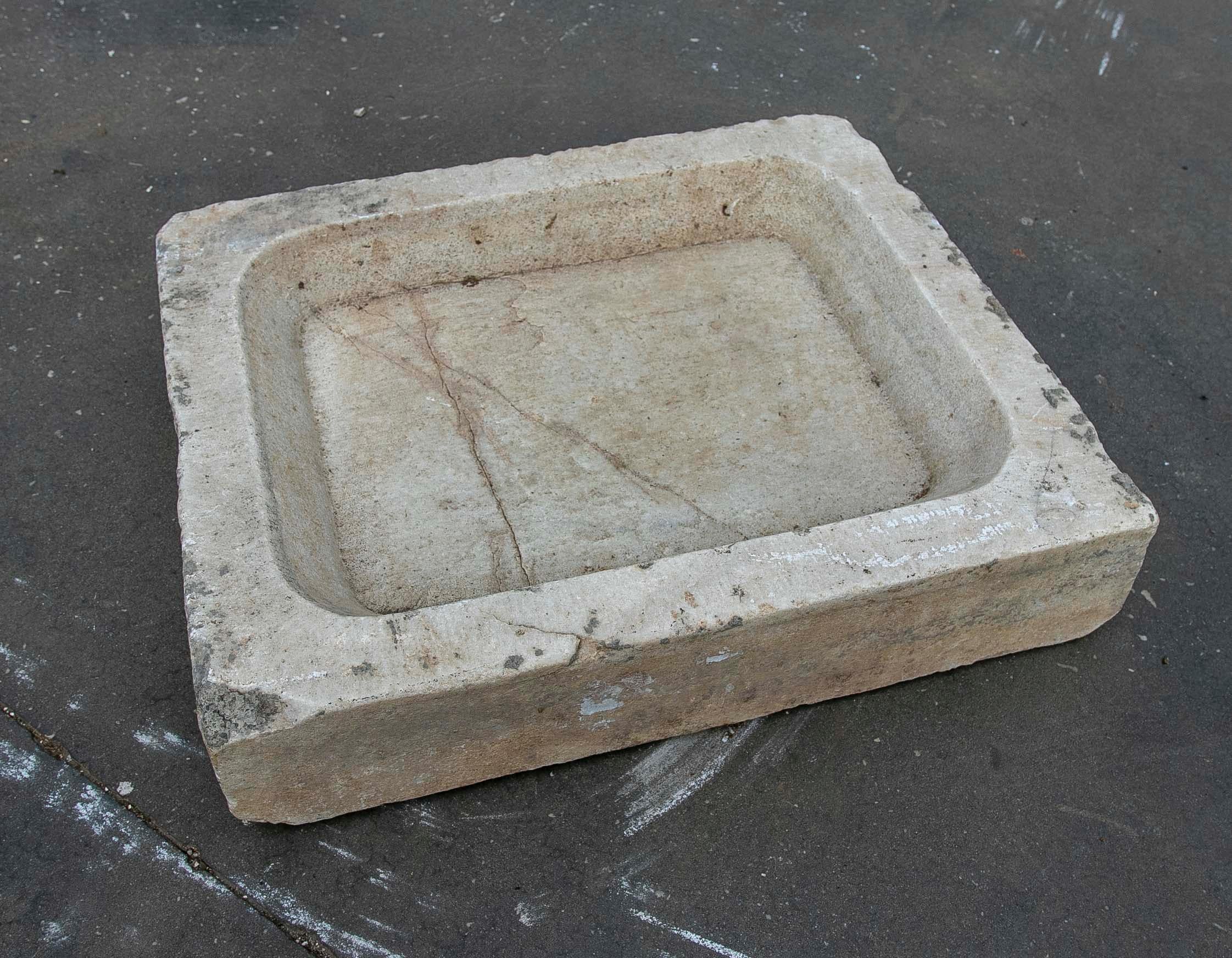 White Hand-Carved Marble Washbasin with One Sink in a Single Block.