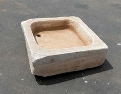 White Hand-Carved Marble Washbasin with One Sink in a Single Block